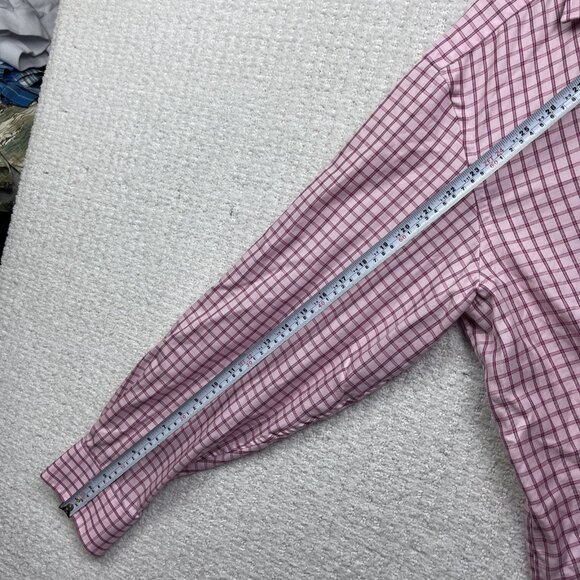 Thomas Pink Dress Shirt Mens 17-35 Pink Plaid Checks Classic Fit Traveller - Picture 9 of 12
